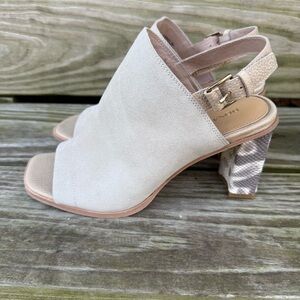 Donald Pliner Suede Slingback Heels Iliana Shootie Open Toe Sandal Sand Color 8M